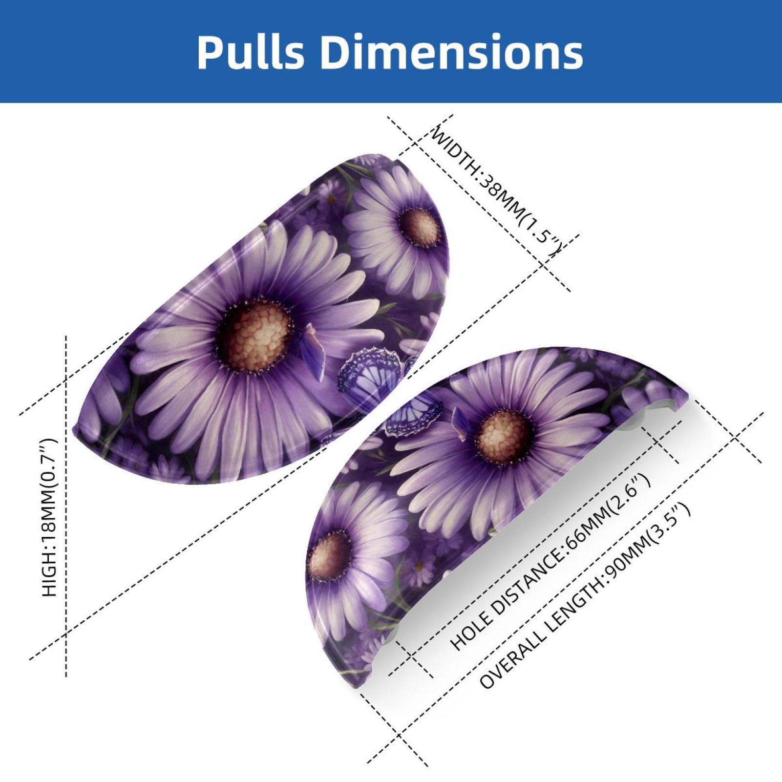 PhooArto 6 Pcs Cup Drawer Pulls, Purple Butterfly Daisy Floral Shell Shape Handles Cabinet Knobs for Dresser Cupboard Closet Wardrobe with Screws