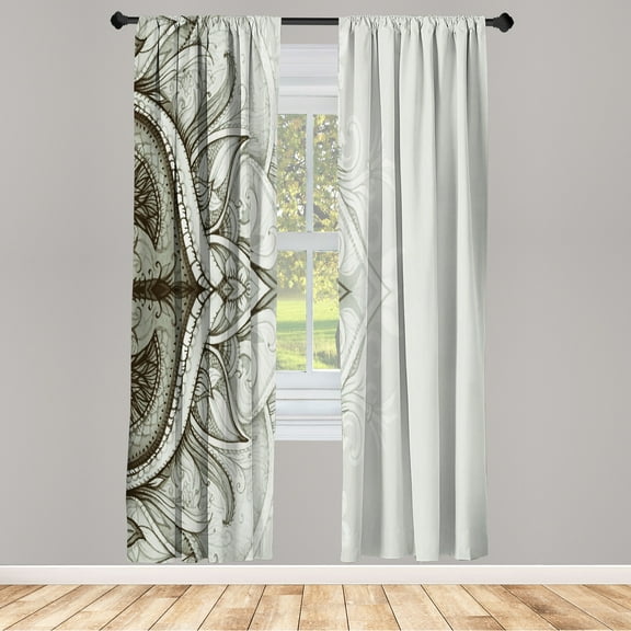 Ambesonne Mandala Curtains, Traditional Lace Floral Art, Pair of 28"x84", Pale Khaki