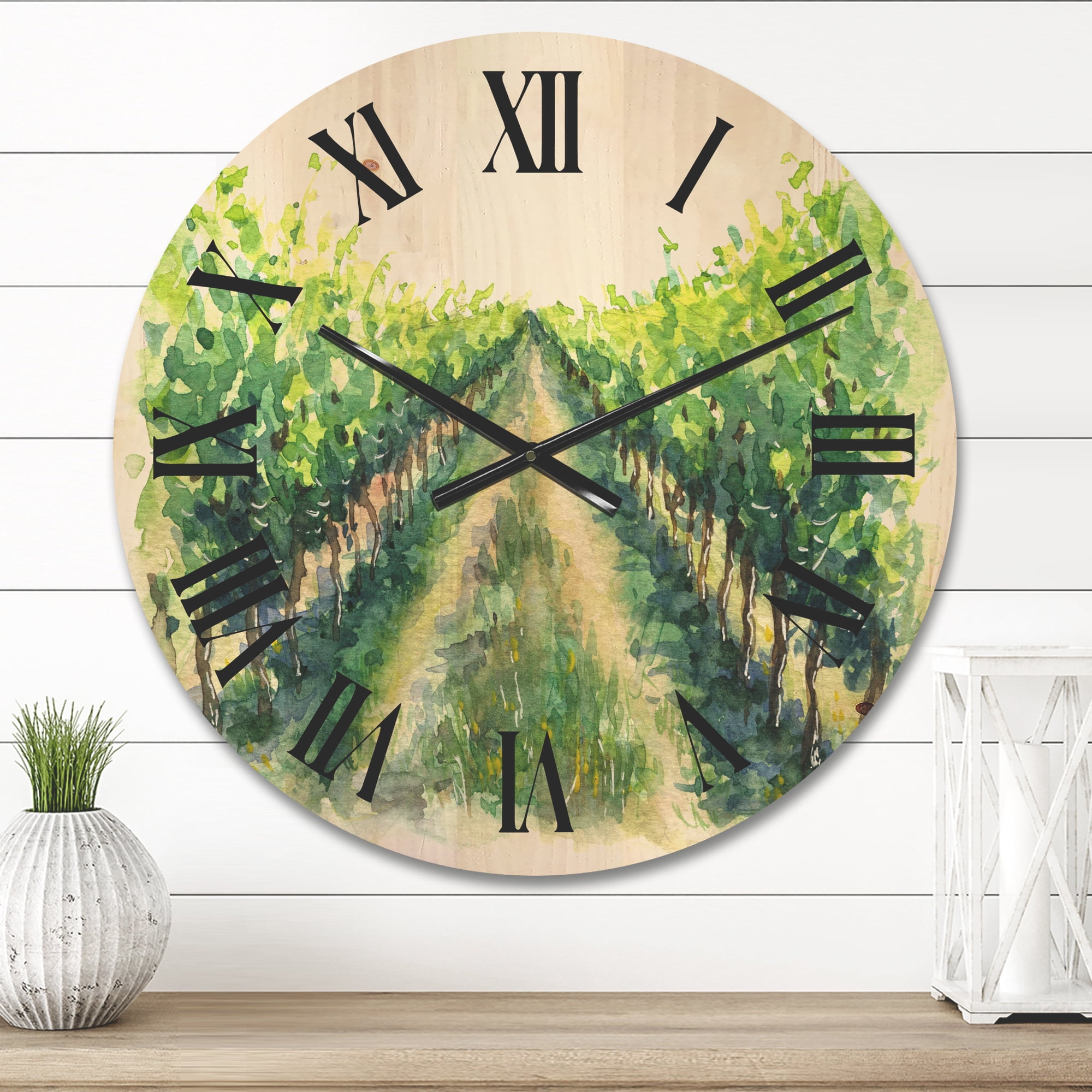Designart 'Rural Scene Vineyard Path' Traditional Wood Wall Clock