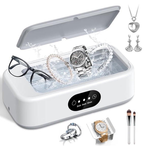 Ultrasonic Jewelry Cleaner for Eyeglasses, Rings, Watches, Dentures, Retainer, Razors, 49KHz Timer Cleaning Machine with 3 Timer Modes, Portable Cleaning Machine, Digital Display