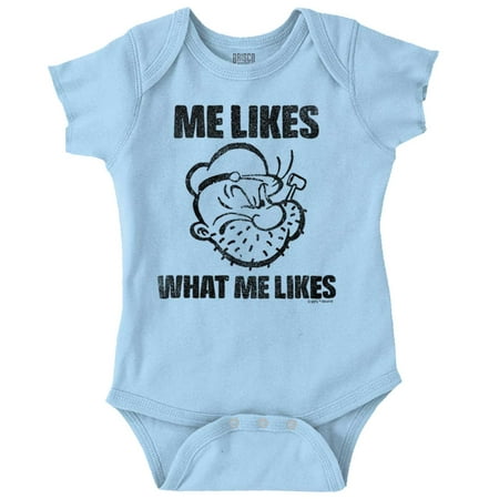 

Popeye Quote What Me Likes Romper Boys or Girls Infant Baby Brisco Brands 18M