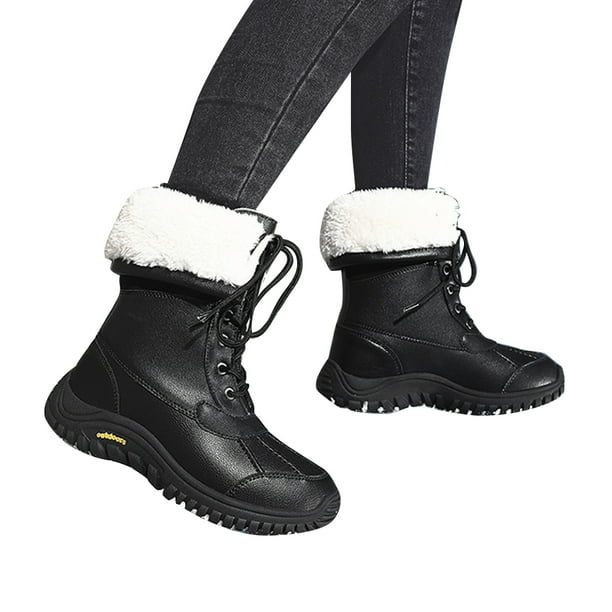 Zapatos Encaje Ternero A Mitad La Pantorrilla para Mujeres Booties Nieve Invierno Forrada Al Aire Libre