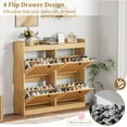 thumbnail image 3 of AKDSteel Shoe Cabinet With 4 Deep Flip Drawers, Freestanding Wooden Shoe Storage Cabinet With Rattan Door And 3-Tier Adjustable Shelves, Shoe Organizer For Entryway And Hidden Shoe Rack For Hallway, 3 of 7