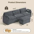 thumbnail image 2 of 110.2" Cloud Sectional Couch with L-Shape Chaise,Lofka Modern Modular Sofa with Deep Seat, Upholstered Couches for Living Room Bedroom, Gray (Plush Corduroy Fabric), 2 of 15
