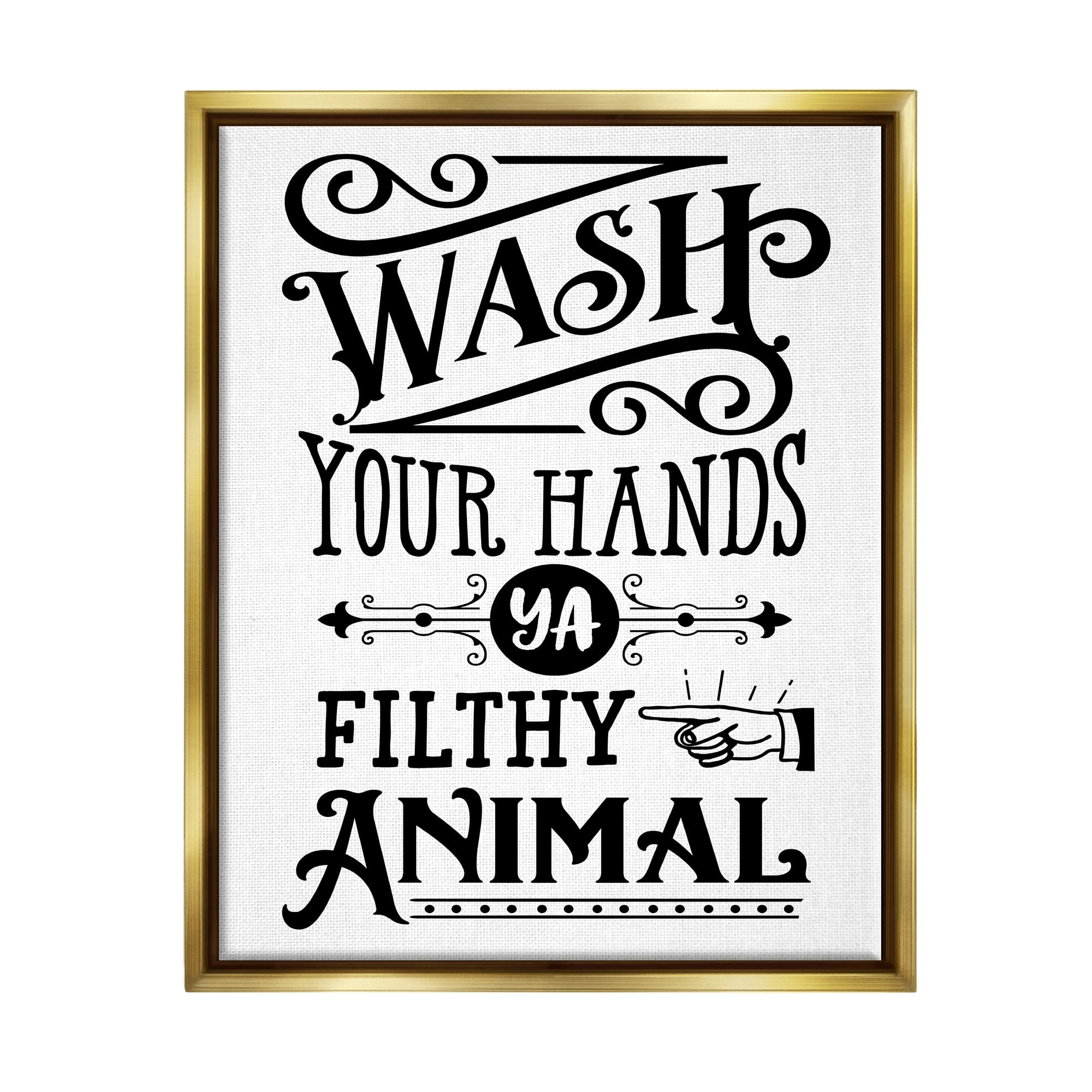Stupell Industries Wash Your Hands Vintage Symbol Serif Typography Graphic Art Metallic Gold Floating Framed Canvas Print Wall Art, Design by Lettered and Lined