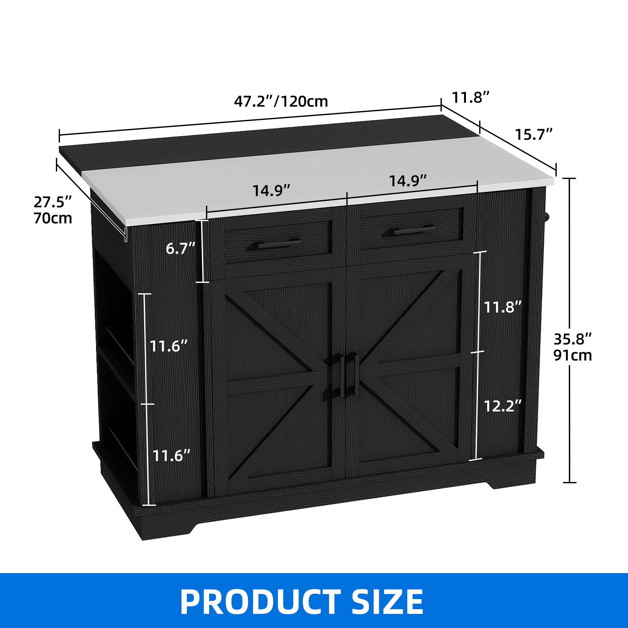 Dextrus Kitchen Island Cart with Storage & Drop Leaf, Kitchen Island Table with Power Outlets, Black
