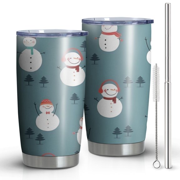 20oz Tumblers Blue Christmas Snowman Pattern Stainless Steel Vacuum Insulated Double Wall Travel Tumbler Cups Mug with Lid and Straw,Cleaning Brush for Cold & Hot Drinks