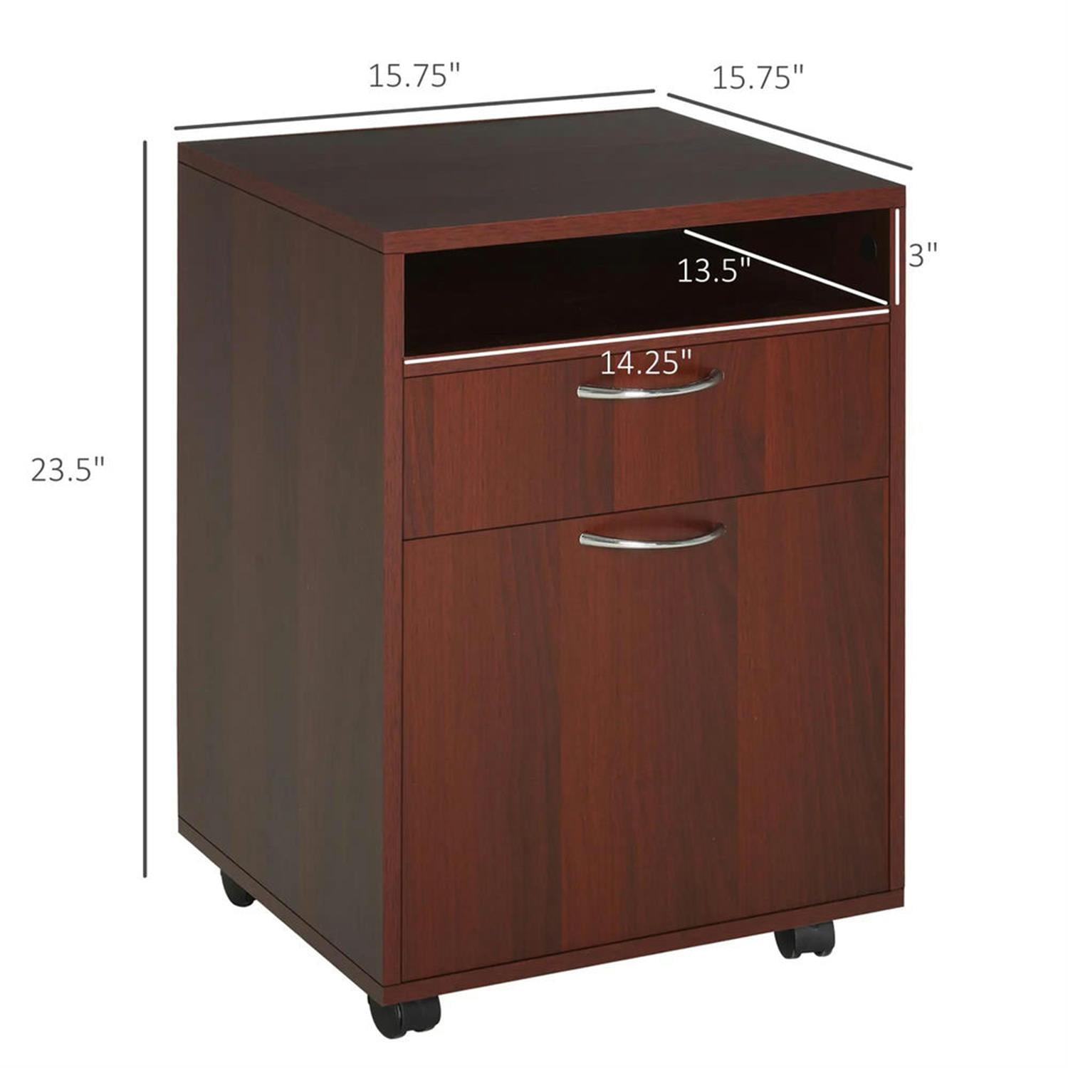 Demi Bonn Rolling Filing Cabinet with Castors, File Cabinet Printer Stand with Drawer and Cabinet for Home Office, Brown