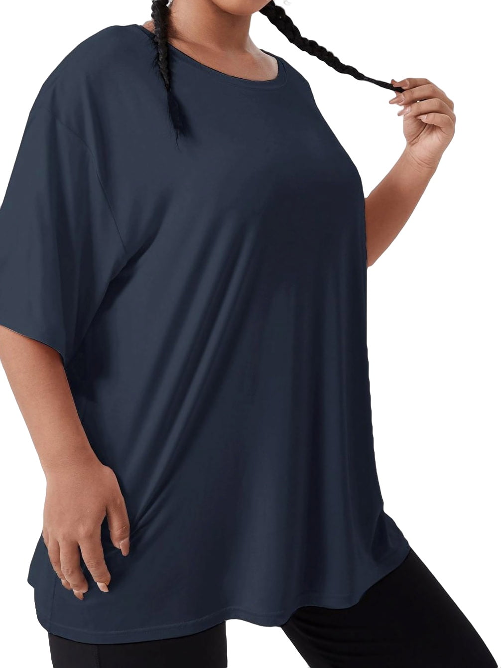 Women's Plus Size Drop Shoulder Solid Sports Top Fitness Gym Yoga