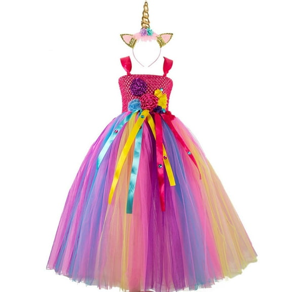 Gyexs Girls Halloween Tutu Dress with Flower Headpiece Long Party Gown for Birthday Dance Fancy Outfit 2-12 Years