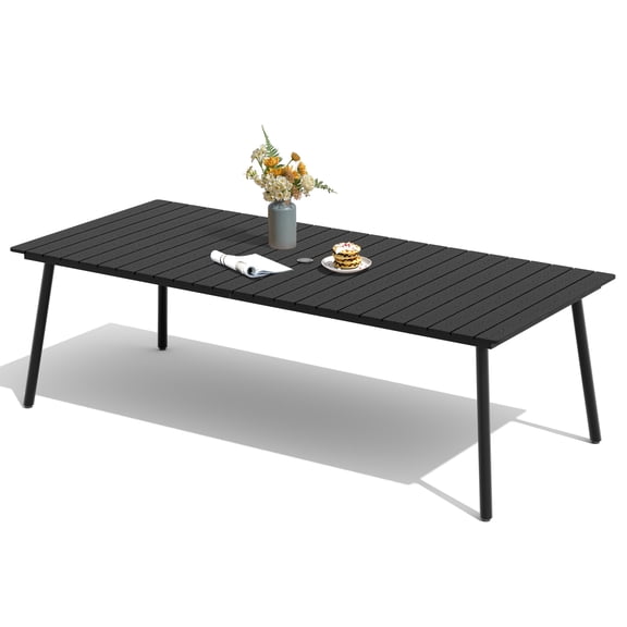 Crestlive Products 95" Patio Outdoor Dining Table for 8-10, Sturdy Aluminum Frame Wood-Grain Top with Umbrella Hole, Black