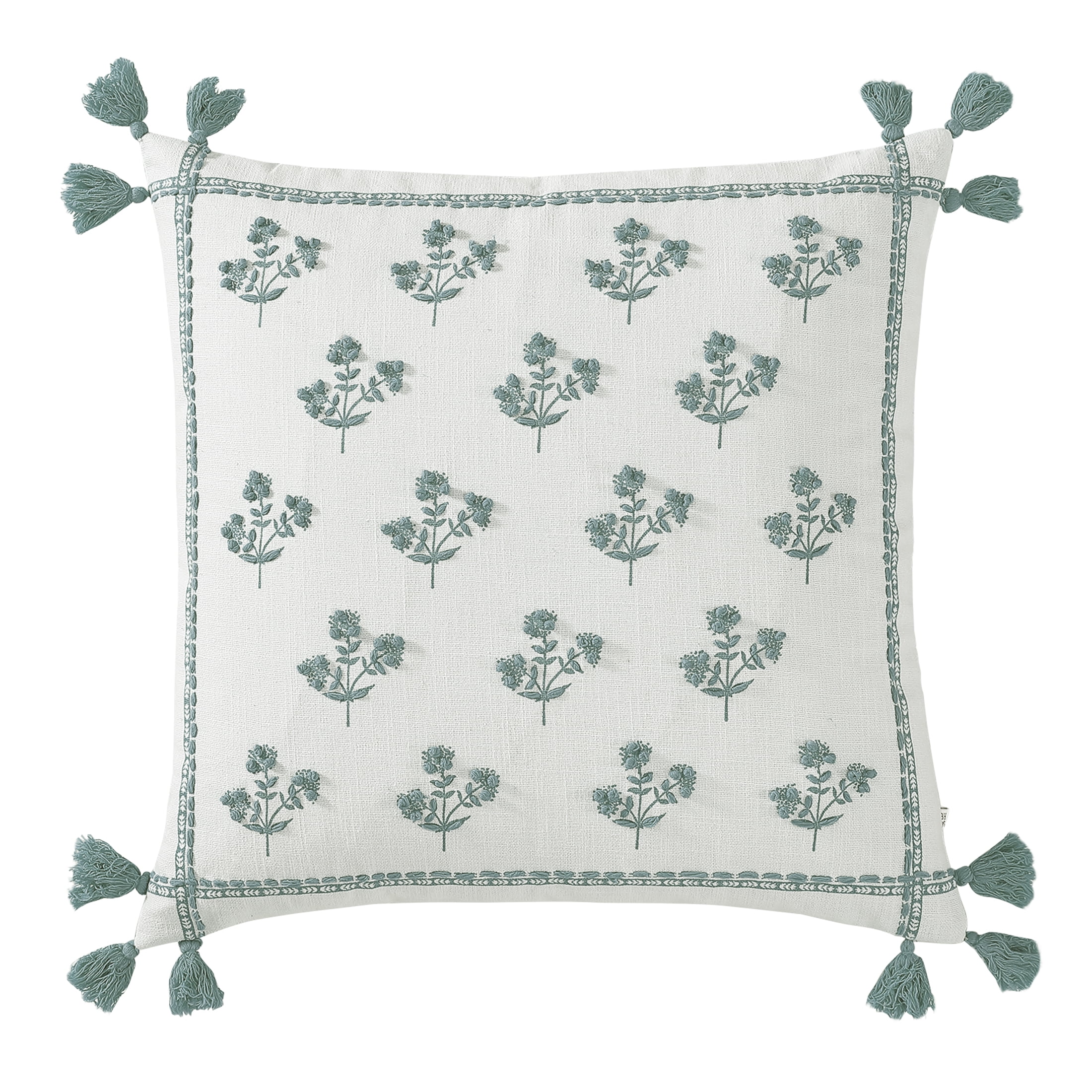 Better Homes & Gardens, Green Block Print Floral Throw Pillow, Green