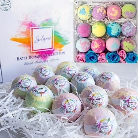 Bath Bombs Moisturizing Set of 12 Gift Pack, a Free Gift of 6 Rose Soaps inside, Handmade XL 3.5oz Individually Wrapped Jumbo Essential Oil Fizzy Unicorn Eggs, Scented Detox Fizz