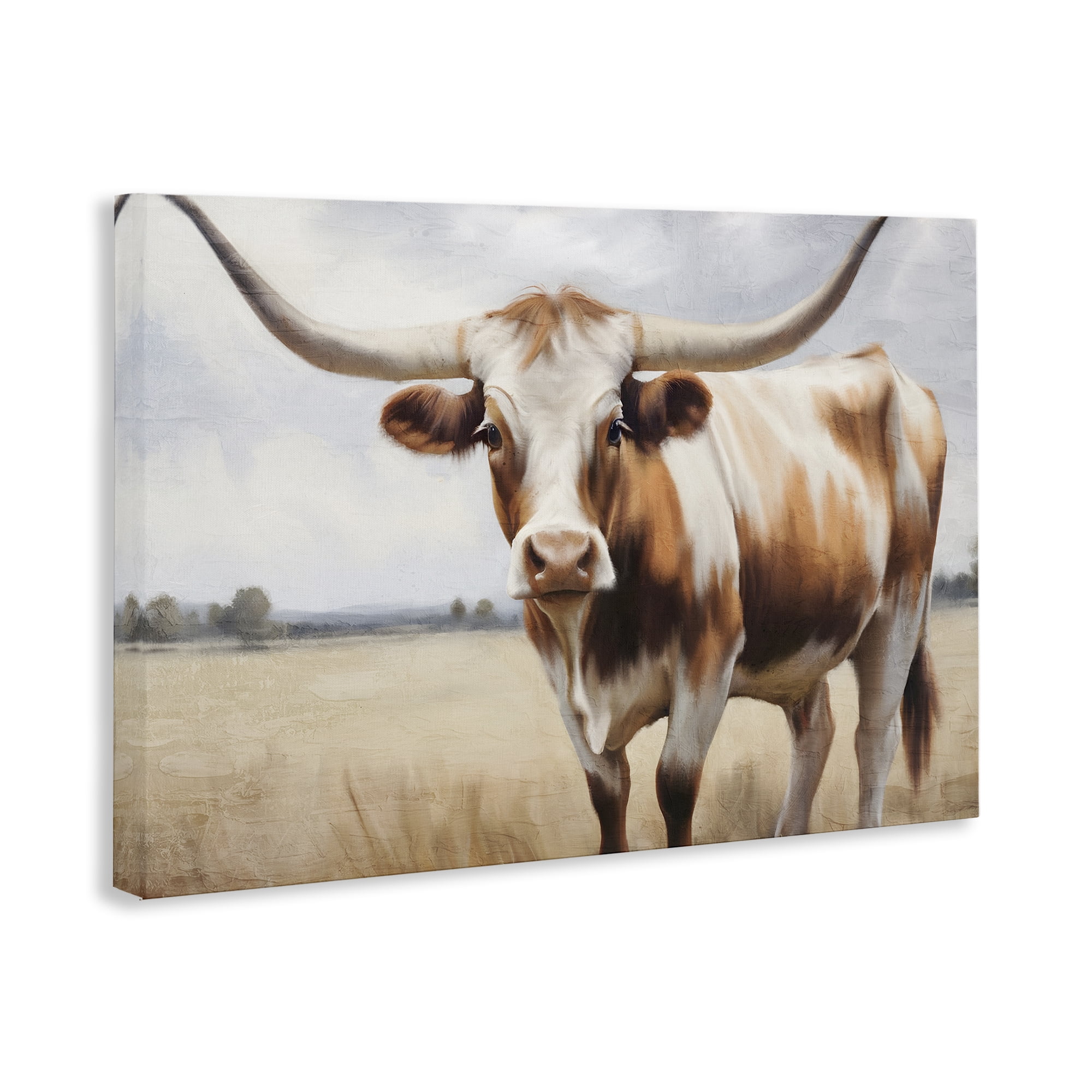 Stupell Industries Spotted Brown Longhorn Animals Painting Wrapped Canvas Art Print Wall Art, 30 x 20