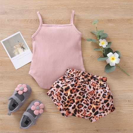 

TOWED22 Toddler Outfits For Girls Toddler Baby Girl Outfits Sleeveless Halter Tank Top Vest Cow Print Button A-Line Mini Skirts Summer Clothes Pink