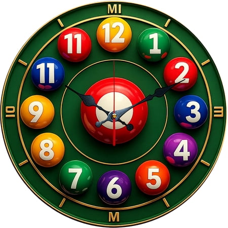 Hoease 10 Inch Silent Wall Clock, Billiard Colorful Number Ball Decorative Wall Clock, Battery Operated Non-Ticking Round Clock for Game Room Man Cave Billiard Home Decor