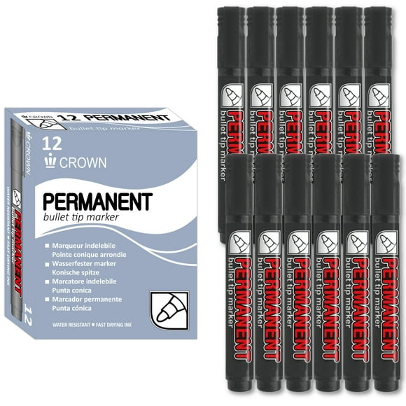 [Crown] Permanent Markers L, Black, Bullet Tip, 12 Count
