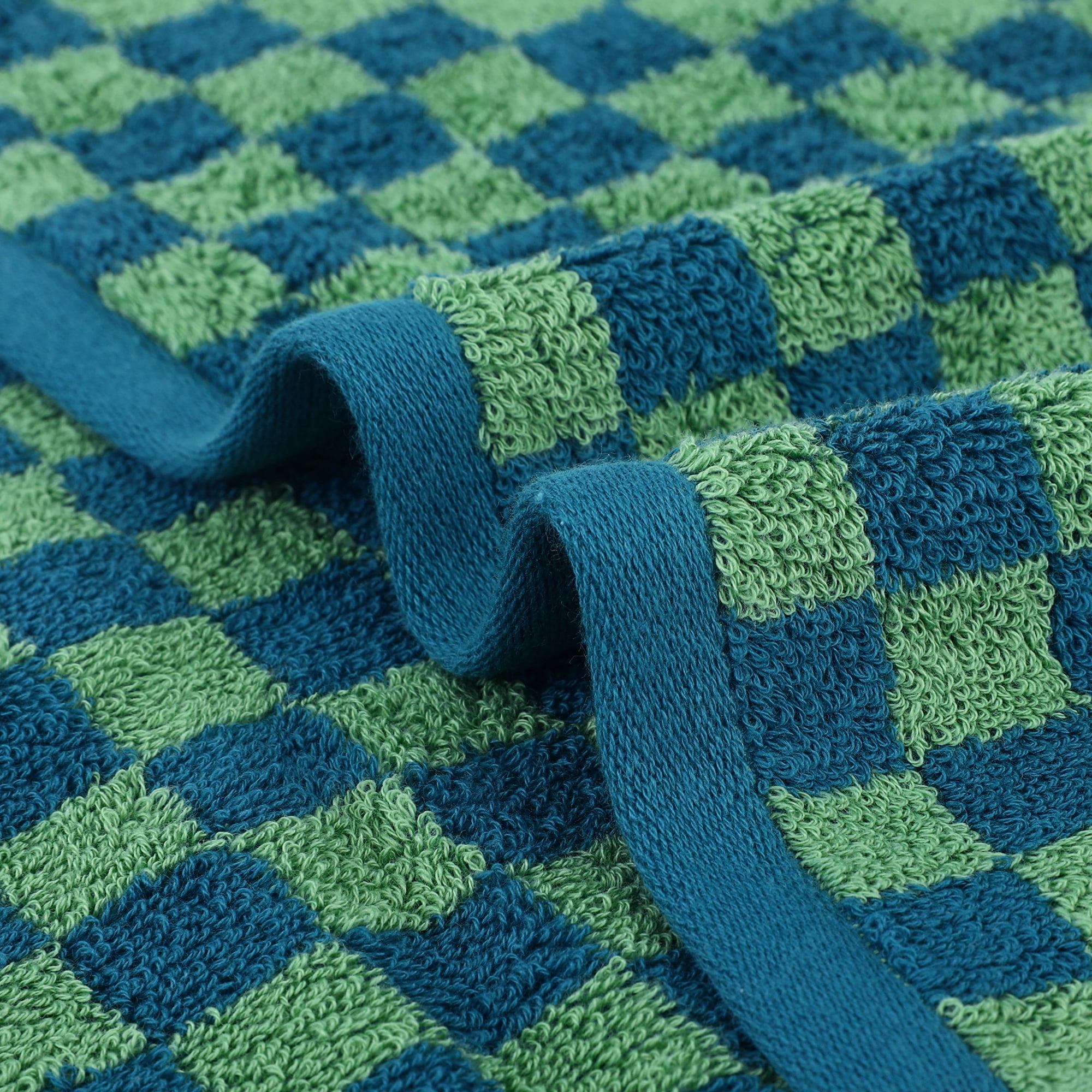 Unique Bargains Checkered Cotton Hand Towels for Bathroom Kitchen Blue Green 4-Piece