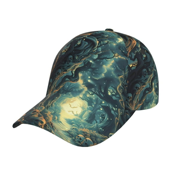 Sikiie Enchanted Forest Skull Path Print Unisex Vintage Washed Unstructured Baseball Cap Soft Cap Adjustable Unisex Baseball Hat Dad Hat