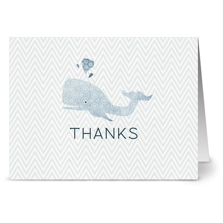 - 24 Thank You Note Cards - Nautical Whale - Blank Cards - Gray Envelopes Included