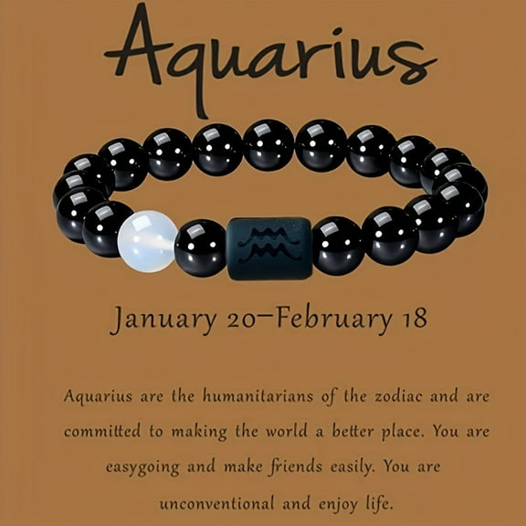 NICKSUN Zodiac Bracelet for Men Women, Natural Black Onyx Stone Star Sign Constellation Horoscope Bracelet Gifts