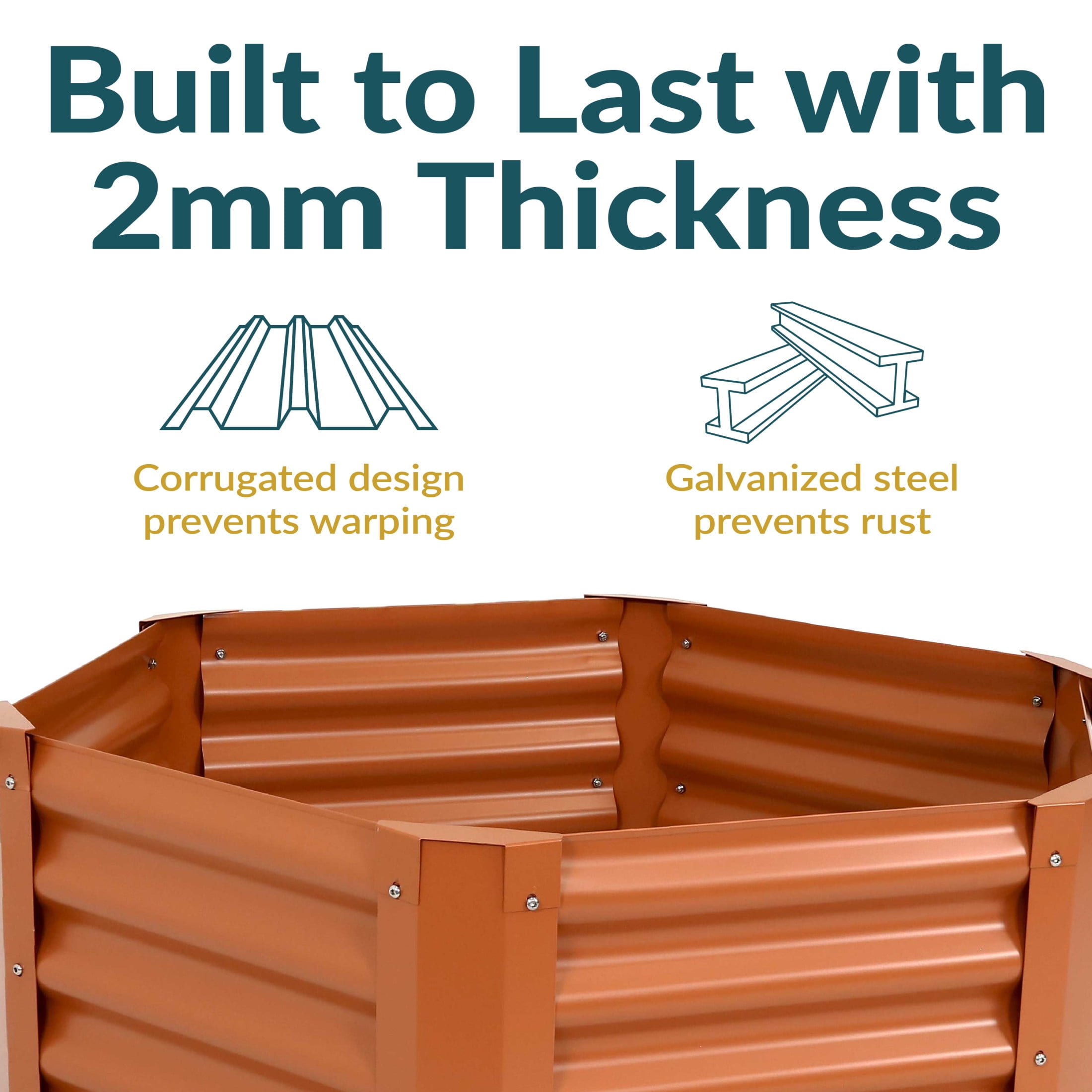 Sunnydaze 41" x 35.5" x 16.25" Hexagon Brown Galvanized Steel Raised Garden Bed