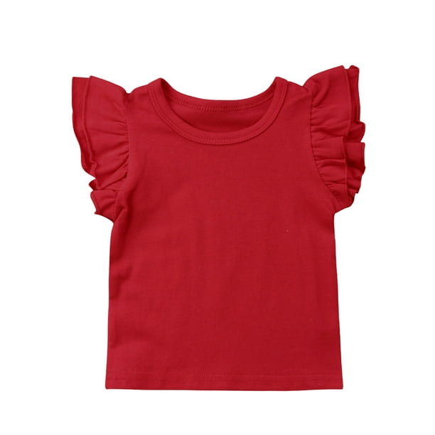 Calsunbaby Newborn Infant Toddler Baby Girl Top Basic Plain Ruffle TShirt Tops Blouse Casual