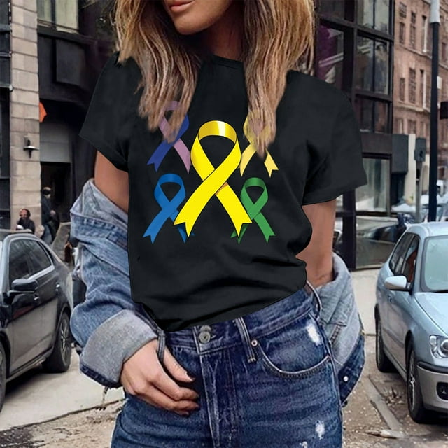 UANWENN T-shirts Décontractés pour Femmes avec Imprimé de Ruban de Sensibilisation au Cancer, Manches Courtes, Col Rond, Style Basique pour un Usage Quotidien, T-Shirts Surdimensionnés pour Femmes, Haut Athlétique à Manches Courtes, Haut Ample pour Femmes