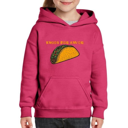 Ugo Tacos Por Favor Unisex Hoodie For Girls and Boys Youth Kids Sweatshirt Clothing Youth Small Heliconia Pink
