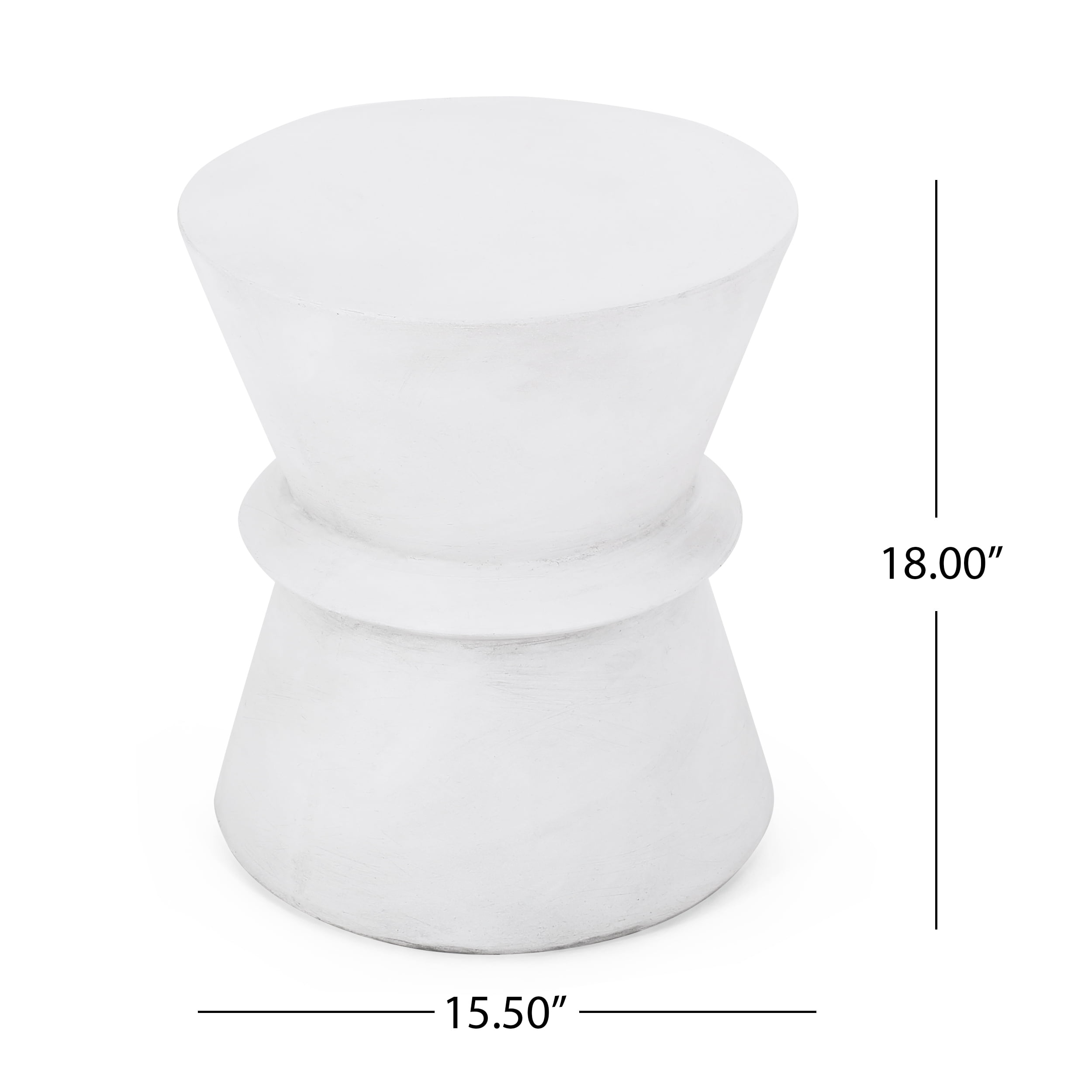 Outdoor Twisted Hourglass Side Table, Lightweight Concrete Craft for Patio Garden, White
