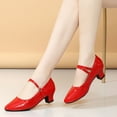 thumbnail image 6 of Miluxas Womens Latin Ballroom Dance Shoes Pointed-Toe Ankle Strap Soft Sole Dancing Heels Mary Jane Shoe Red 8.5(41), 6 of 9