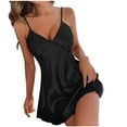 thumbnail image 2 of Sakmal Short Moomoo Womens Nightgown Black Silky Cute Loungewear Plain Sleeveless Chemises for Women, 2 of 5