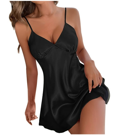 hoksml Sexy Womens Sleepwear on Clearance! Solid Chemise Satin Silk Nightgowns Spaghetti Strap Lingerie Dress for Women