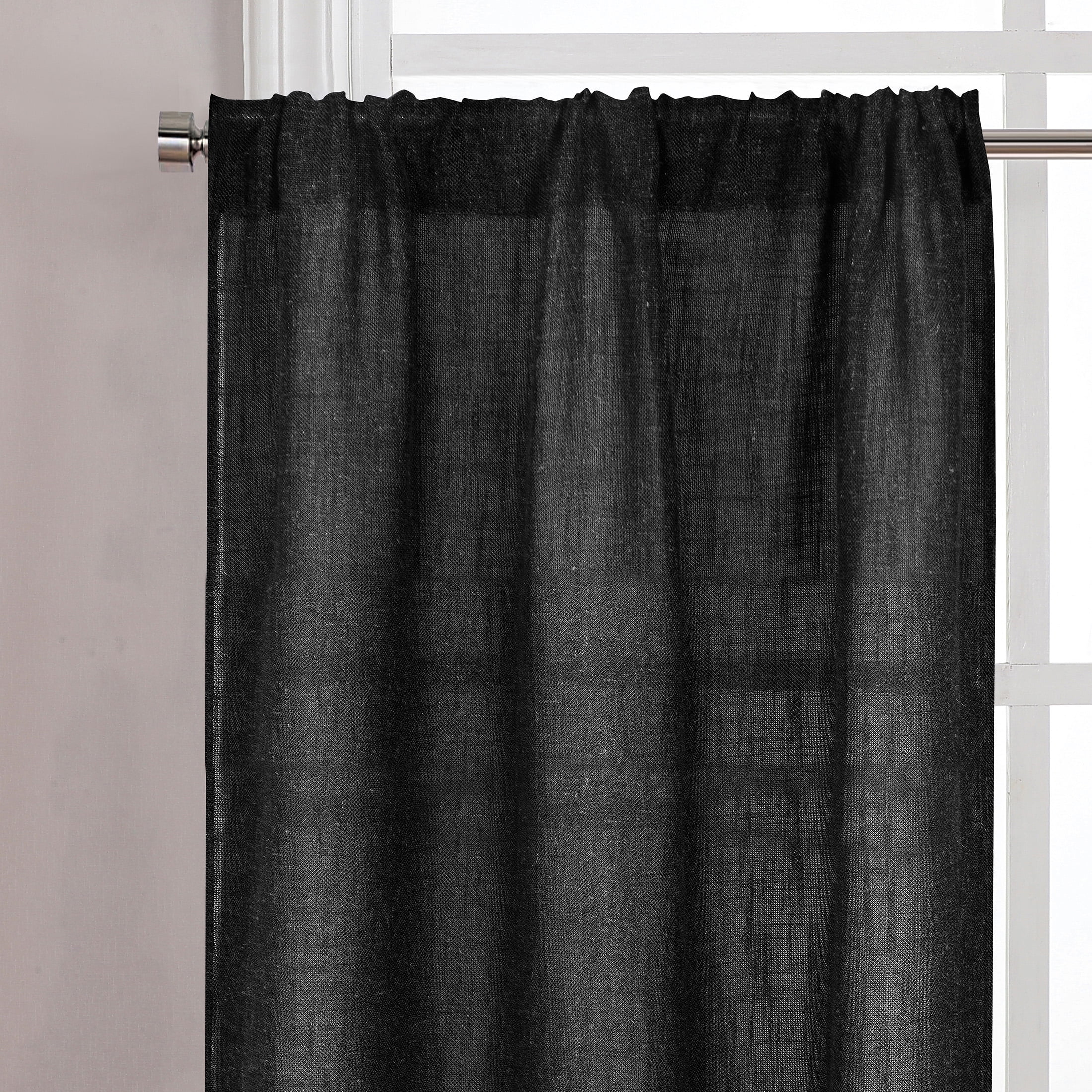 Better Homes & Gardens Linen Blend Light Filtering Rod Pocket Kitchen Curtain Tiers and Valance, Set of 3, Rich Black, 60 W x 36 L