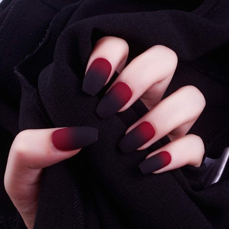 24pcs Matte Black Red Gradient Press On Fake Nails Ballet Coffin Medium False Nails Nice Look Colorful Nail Tips Walmart Canada
