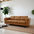 thumbnail image 3 of Mid Century Modern Genuine Leather 3-Seater Sofa (90.40×35.40×32.30in) for Living Room, 3 of 8