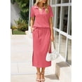 thumbnail image 4 of Women'S Skirt Sets 2 Piece Outfits Summer Casual Striped Short Sleeve Skirt and Top Set Pink L, 4 of 10