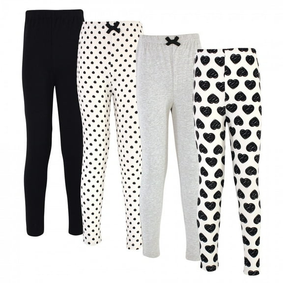 Touched by Nature Baby, Toddler, Big Kids and Youth Girl Organic Cotton Leggings 4pk, Heart, 0-3 Months