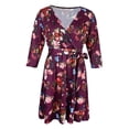 thumbnail image 1 of Tachiuwa Robe Courte Bohème Imprimée Florale Manches 3/4 Col en V Profond avec Ceinture TG, 1 of 9