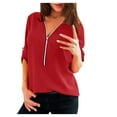 thumbnail image 2 of Leesechin Blouses for Women Chiffon Plus Size V Neck Long Sleeve Zipper Front Loose Shirt Top Blouse on Clearance, 2 of 4