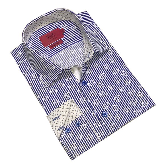 Elie Balleh Blue Pinstripe Floral Men's Dress Casual Button Down Shirt