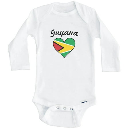 

Guyanese Flag Heart Guyana One Piece Baby Bodysuit (Long Sleeve) 6-9 Months White