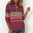 thumbnail image 3 of Rrxhxhs Sweatshirt for Women Colorful Horizontal‑Stripe Quarter Zip Mock Neck Long Sleeve Loose Casual Pullover Top, 3 of 5