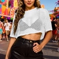 thumbnail image 2 of Women's Mesh Fishnet Tops Summer Lightweight Short Sleeve Crew Neck Cropped T Shirts Sheer See Through Casual Trendy Pullover Blouses, 2 of 5