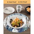 thumbnail image 3 of 13 Inch Round Placemats Set of 6, Blue Snowman Christmas Non Slip Heat Insulation PP Table Mats, Xmas Snowflake Eucalyptus Leaves Wooden Washable Place Mats for Kitchen Dining Party Table Decor, 3 of 7