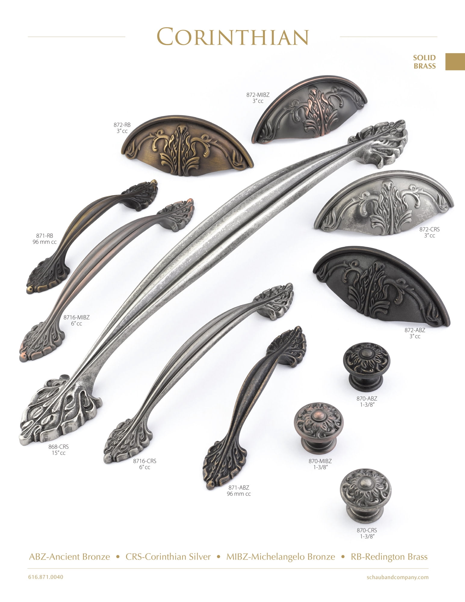 Schaub And Company 871-RB Corinthian 3-3/4" Center To Center Traditional Antique Handle