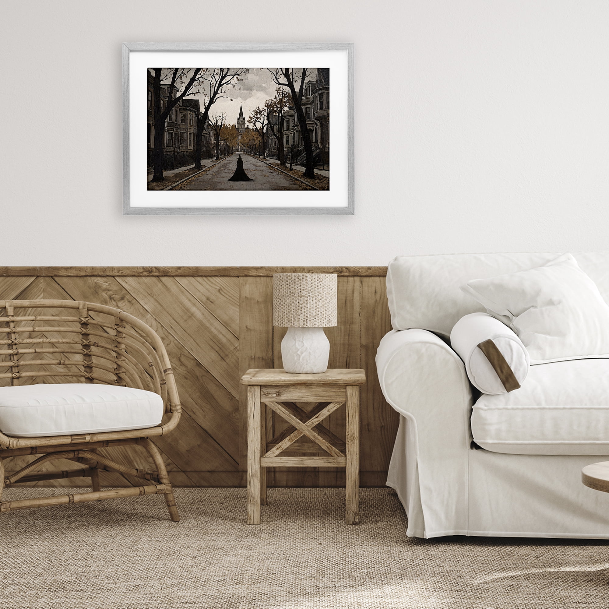 Stupell Industries Witch Strolling Town Streets Gray Framed Print Under Glass, design by Jacky Ngan