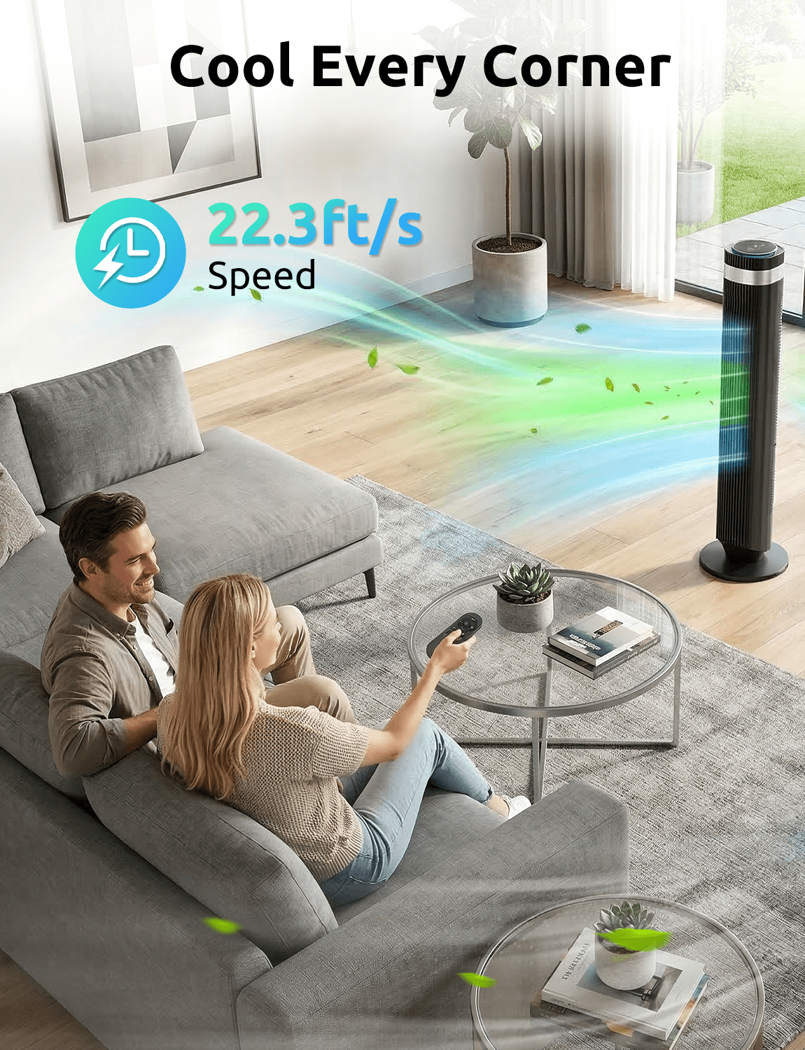 35" Bladeless Tower Fan - Ultra-Quiet 28dB for Bedroom Sleep 25 ft/s High Velocity Cooling w/ Remote 64° Wide Oscillation, 12H Timer, 5 Speeds, 4 Modes LED Display Standing Floor Fan - Black