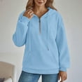 thumbnail image 4 of SYMOID Womens Blue Oversized Half-Zip Hoodie - 100% Polyester, Kanga Pocket, S-XXXL, Wrinkle-Resistant, Casual Daily Wear,Size S, 4 of 7