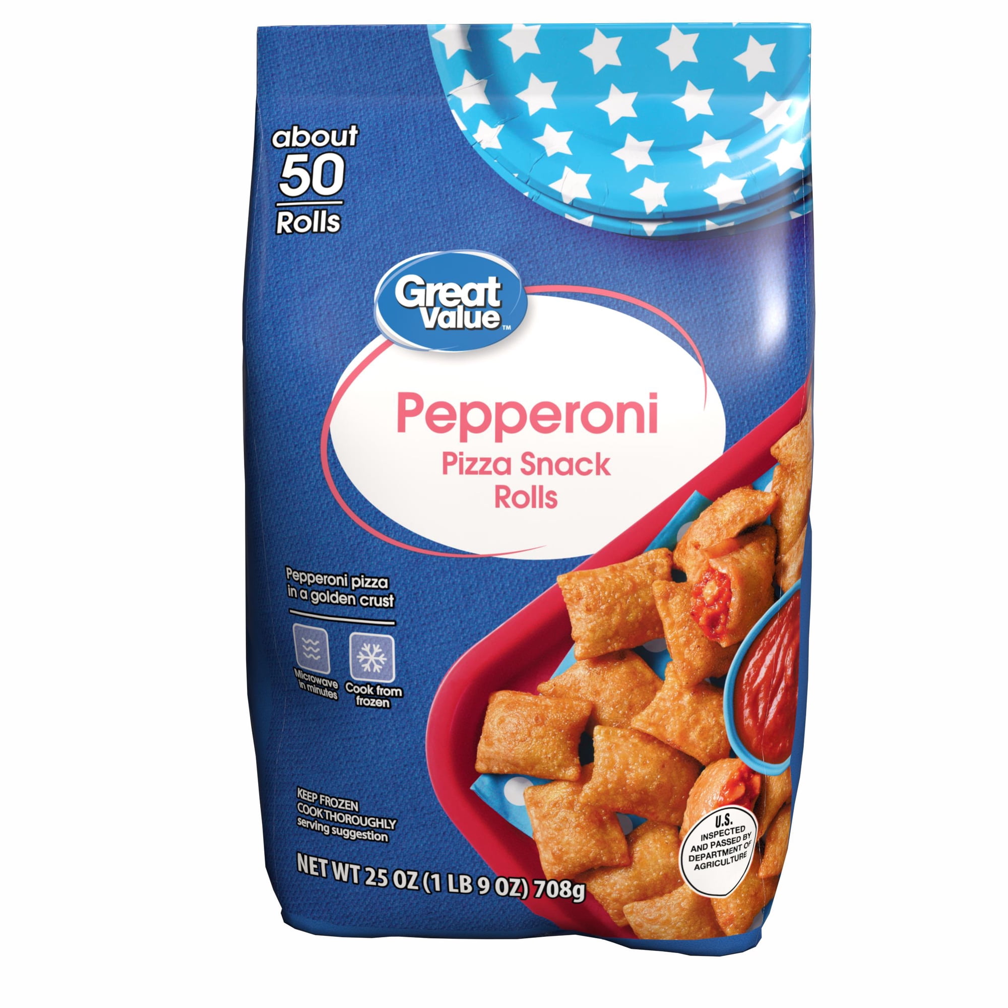 Great Value Pepperoni Pizza Snack Rolls, 25 oz, 50 Count (Frozen)